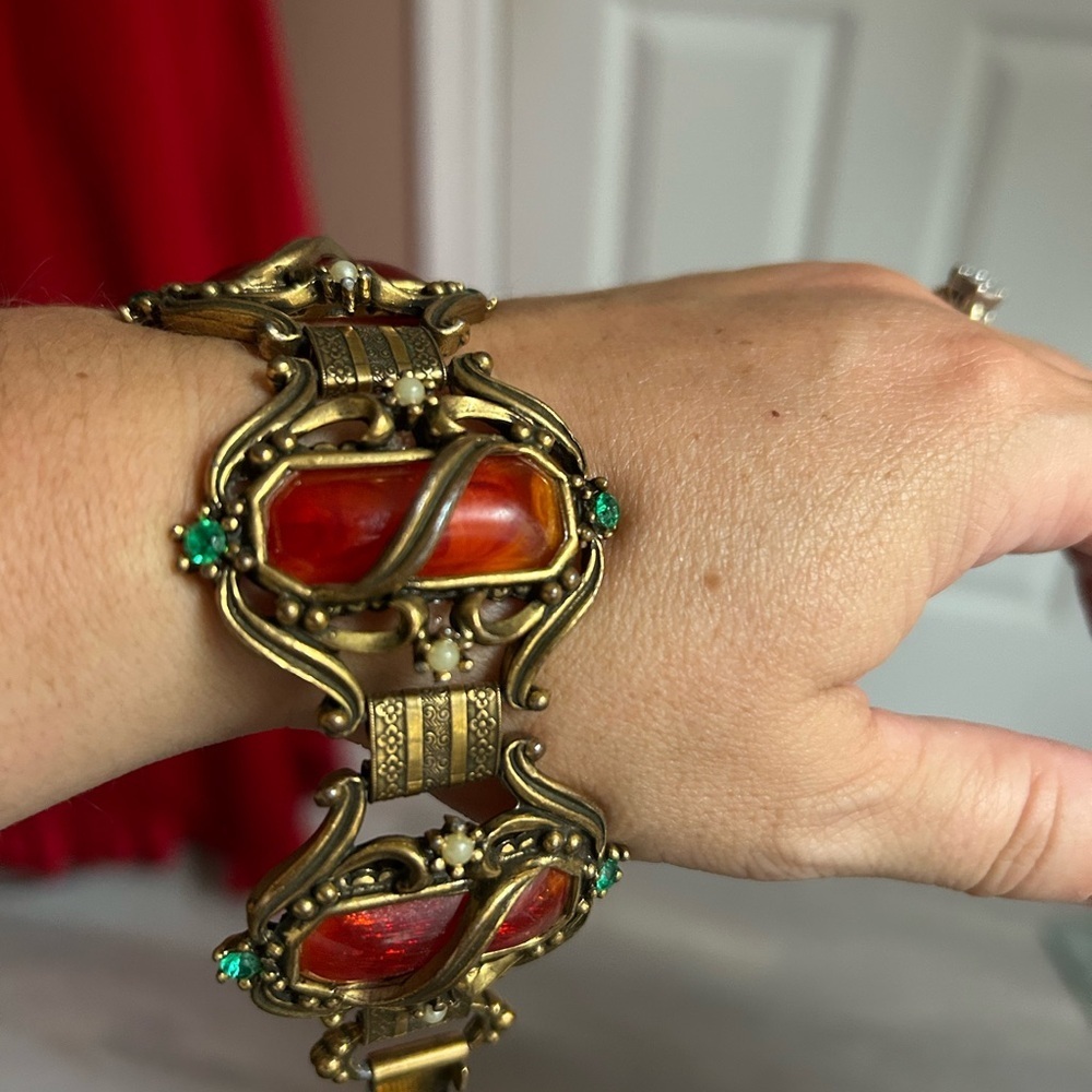 EDWARDIAN SELRO Vintage bronze and orange Bracelet 7 inches 🧡 HOST PICK